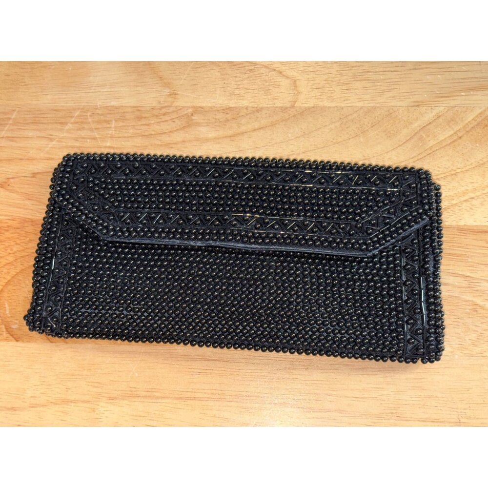 Hato Hasi Evening Bag Purse Handbag Black Beaded Clutch Vintage Japan